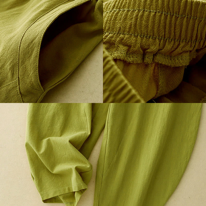 Pantalones de pierna ancha para mujer con bolsillos, diseño sencillo patchwork de colores lisos con Buddha Stones y estampado otoñal. - image 9