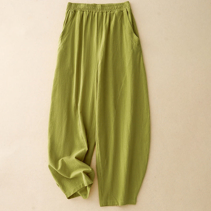 Pantalones de pierna ancha para mujer con bolsillos, diseño sencillo patchwork de colores lisos con Buddha Stones y estampado otoñal. - Verde amarillento - US8-10，UK/AU12-14，EU40-42 (2XL) - image 7