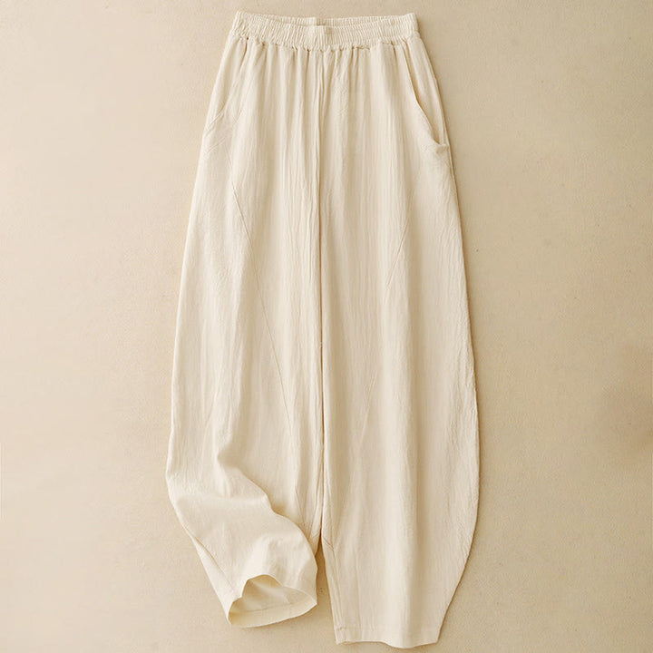 Pantalones de pierna ancha para mujer con bolsillos, diseño sencillo patchwork de colores lisos con Buddha Stones y estampado otoñal. - image 0