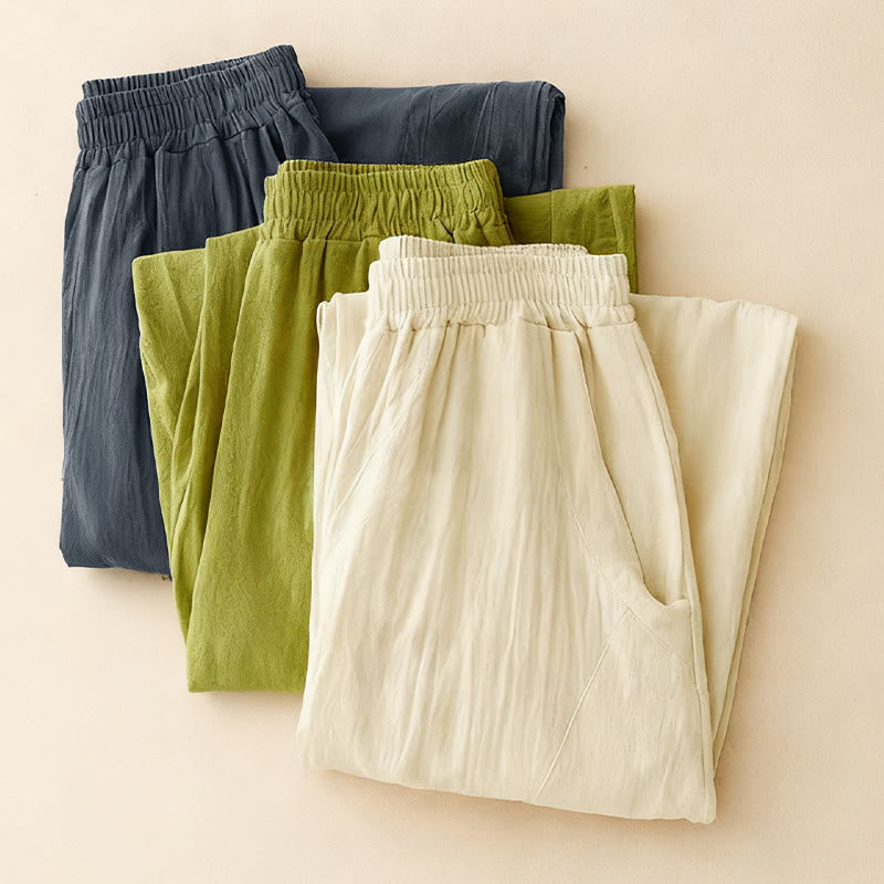 Pantalones de pierna ancha para mujer con bolsillos, diseño sencillo patchwork de colores lisos con Buddha Stones y estampado otoñal. - image 14