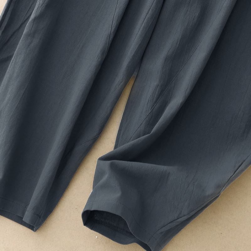 Pantalones de pierna ancha para mujer con bolsillos, diseño sencillo patchwork de colores lisos con Buddha Stones y estampado otoñal. - image 12