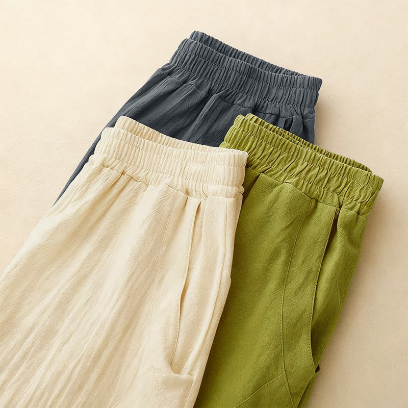 Pantalones de pierna ancha para mujer con bolsillos, diseño sencillo patchwork de colores lisos con Buddha Stones y estampado otoñal. - image 15