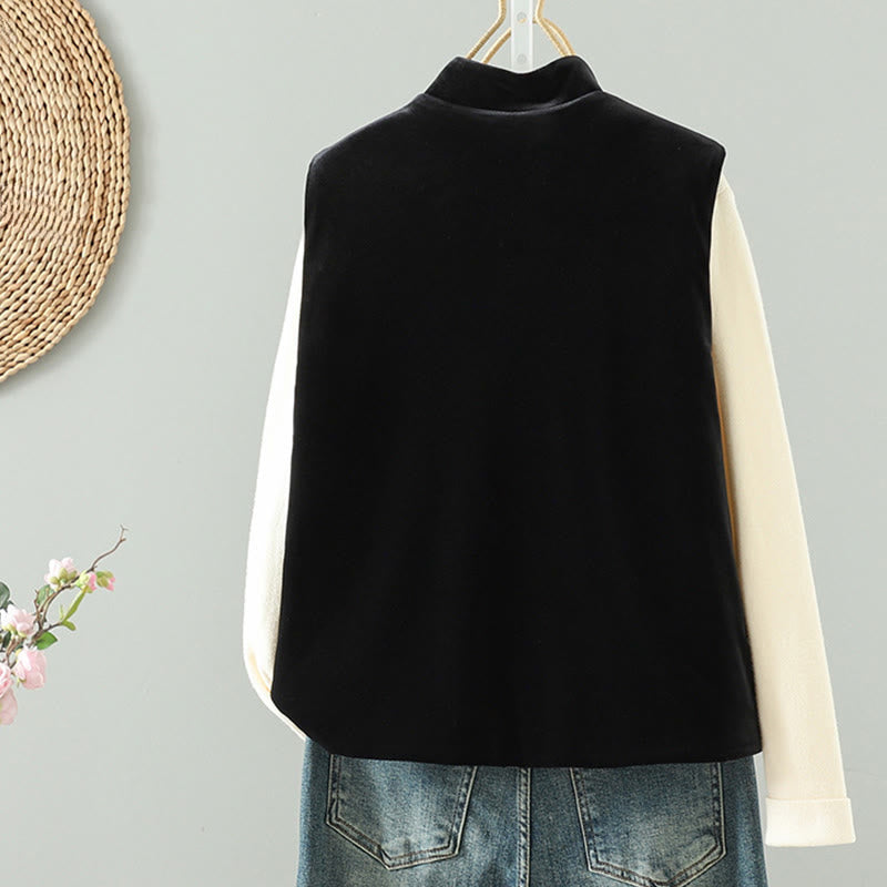 Chaleco sin mangas para mujer con bordado de flores blancas y Buddha Stones - image 1