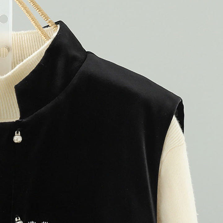 Chaleco sin mangas para mujer con bordado de flores blancas y Buddha Stones - image 9