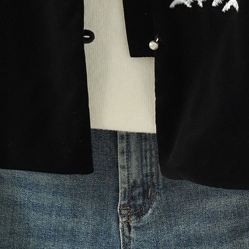 Chaleco sin mangas para mujer con bordado de flores blancas y Buddha Stones - image 13