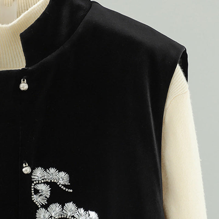 Chaleco sin mangas para mujer con bordado de flores blancas y Buddha Stones - image 3