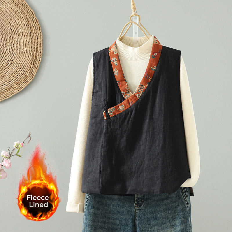Chaleco sin mangas para mujer con cuello en V, estampado floral y Buddha Stones , cierre de botón tipo rana - Negro - US8-10，UK/AU12-14，EU40-42 (2XL) - image 14