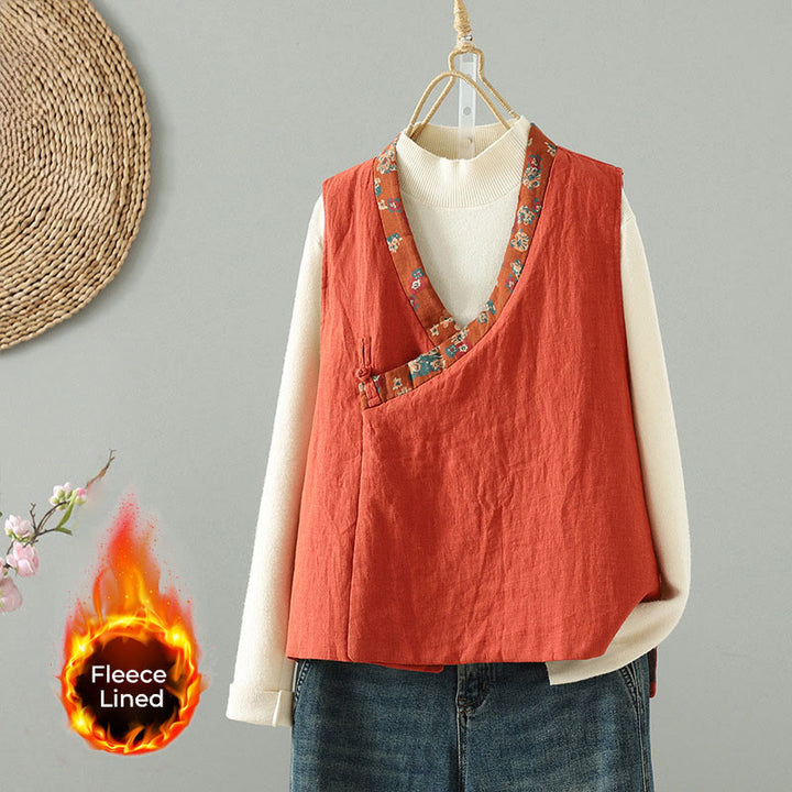 Chaleco sin mangas para mujer con cuello en V, estampado floral y Buddha Stones , cierre de botón tipo rana - Tomate - US8-10，UK/AU12-14，EU40-42 (2XL) - image 0