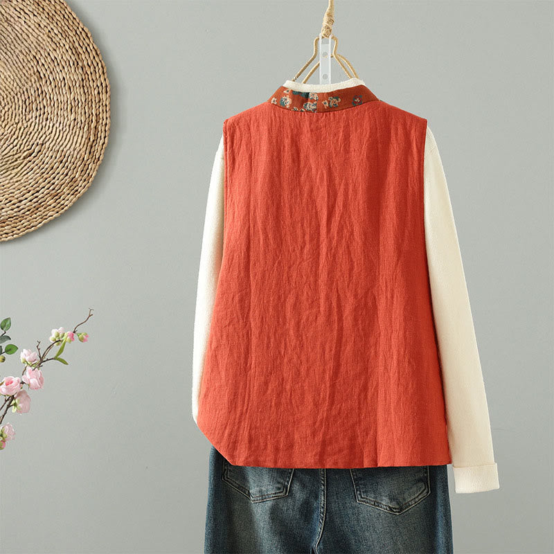 Chaleco sin mangas para mujer con cuello en V, estampado floral y Buddha Stones , cierre de botón tipo rana - image 2