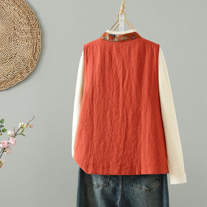 Chaleco sin mangas para mujer con cuello en V, estampado floral y Buddha Stones , cierre de botón tipo rana - image 2