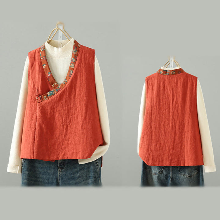 Chaleco sin mangas para mujer con cuello en V, estampado floral y Buddha Stones , cierre de botón tipo rana - image 13