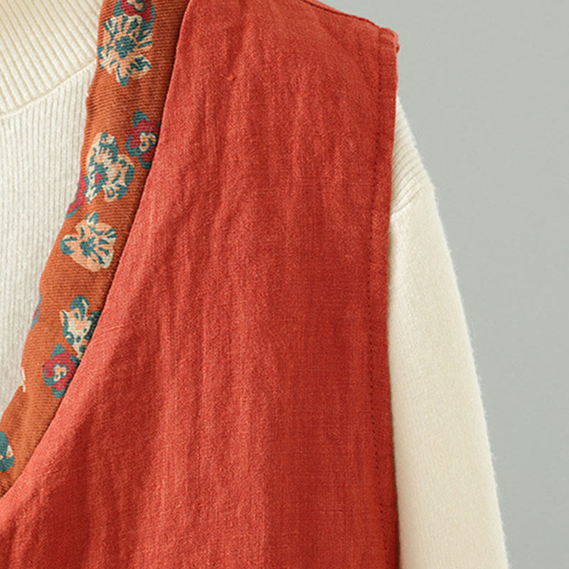 Chaleco sin mangas para mujer con cuello en V, estampado floral y Buddha Stones , cierre de botón tipo rana - image 5