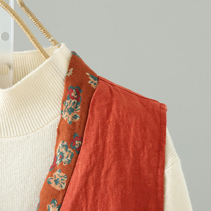 Chaleco sin mangas para mujer con cuello en V, estampado floral y Buddha Stones , cierre de botón tipo rana - image 6