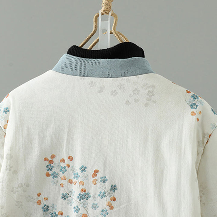 Chaqueta térmica de manga larga para mujer Buddha Stones con diseño de botón de rana y flor azul - image 3