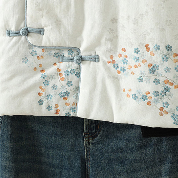 Chaqueta térmica de manga larga para mujer Buddha Stones con diseño de botón de rana y flor azul - image 8