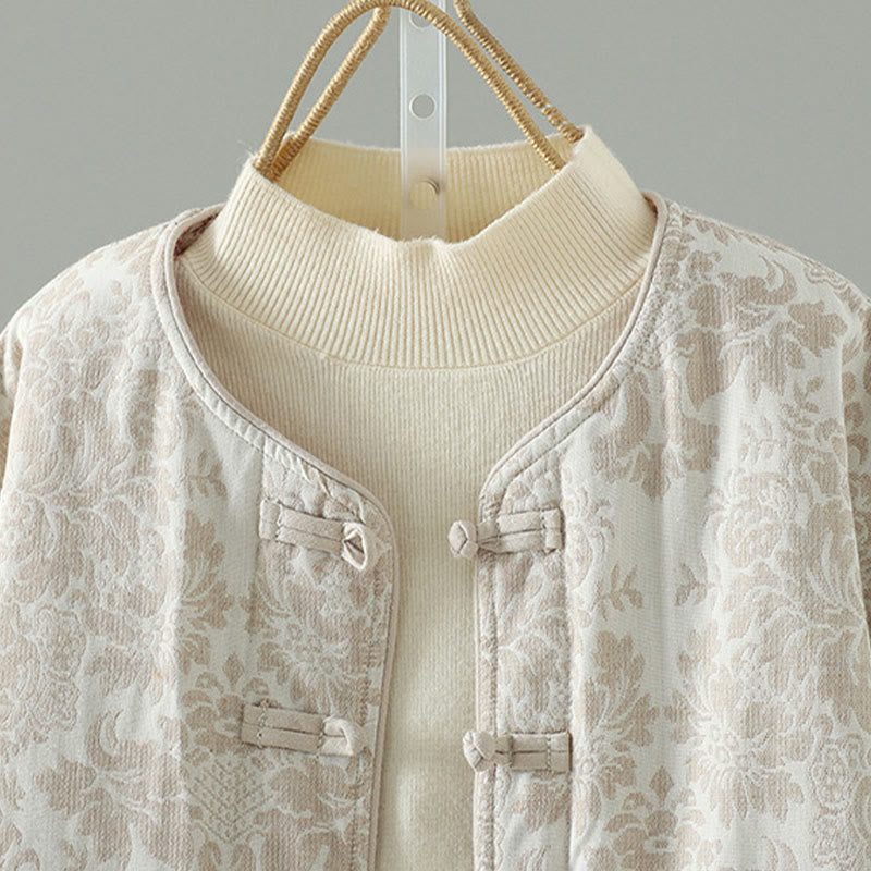 Chaqueta térmica de manga larga con diseño de peonías y botones de rana para mujer de Buddha Stones, con bolsillos - image 13