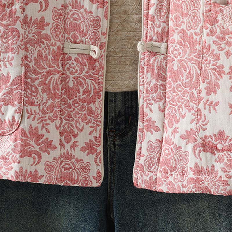 Chaqueta térmica de manga larga con diseño de peonías y botones de rana para mujer de Buddha Stones, con bolsillos - image 10