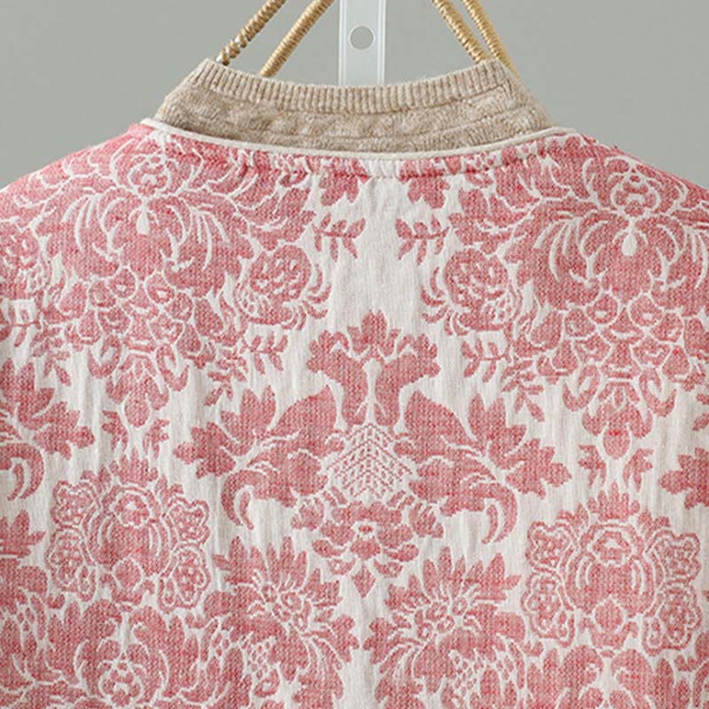 Chaqueta térmica de manga larga con diseño de peonías y botones de rana para mujer de Buddha Stones, con bolsillos - image 5