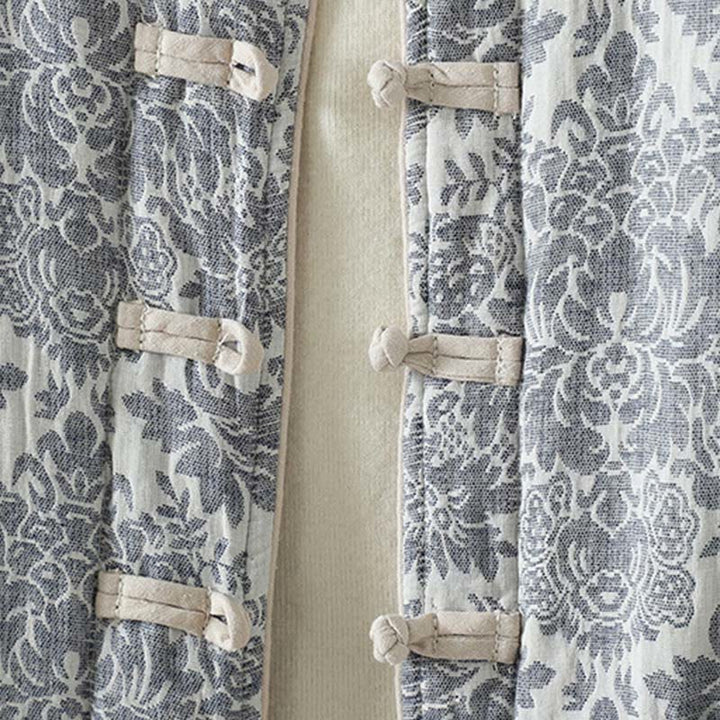 Chaqueta térmica de manga larga con diseño de peonías y botones de rana para mujer de Buddha Stones, con bolsillos - image 24