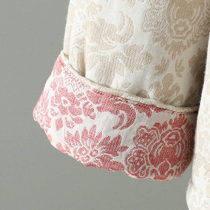 Chaqueta térmica de manga larga con diseño de peonías y botones de rana para mujer de Buddha Stones, con bolsillos - image 16