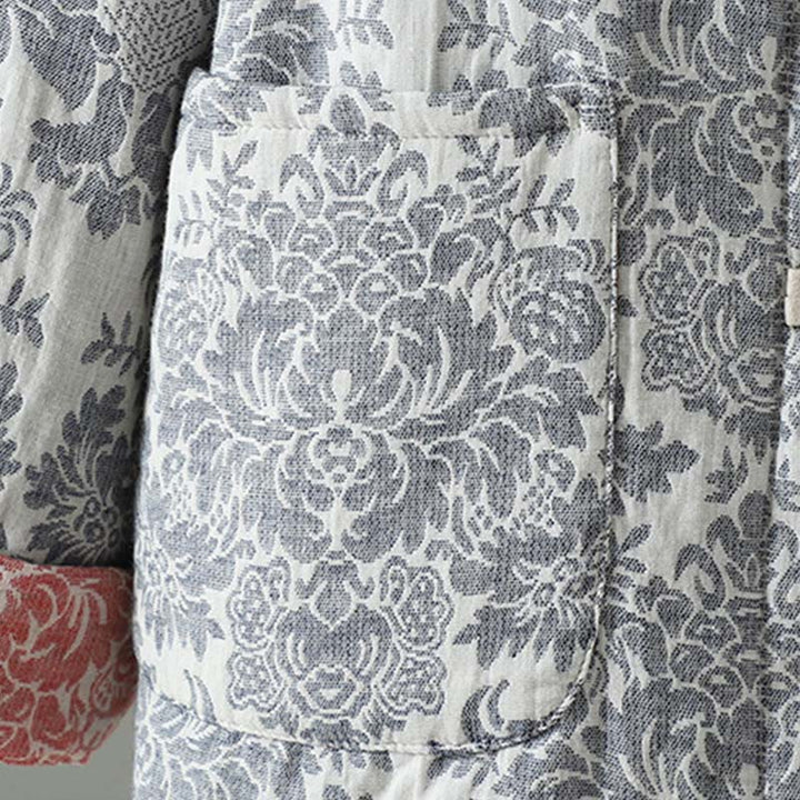 Chaqueta térmica de manga larga con diseño de peonías y botones de rana para mujer de Buddha Stones, con bolsillos - image 26