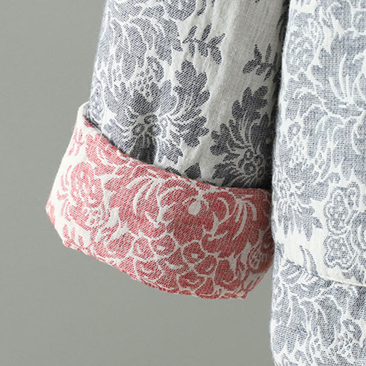 Chaqueta térmica de manga larga con diseño de peonías y botones de rana para mujer de Buddha Stones, con bolsillos - image 25