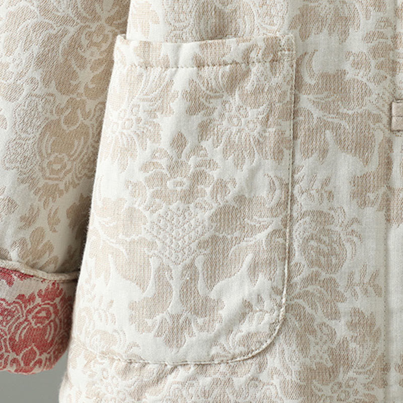 Chaqueta térmica de manga larga con diseño de peonías y botones de rana para mujer de Buddha Stones, con bolsillos - image 17