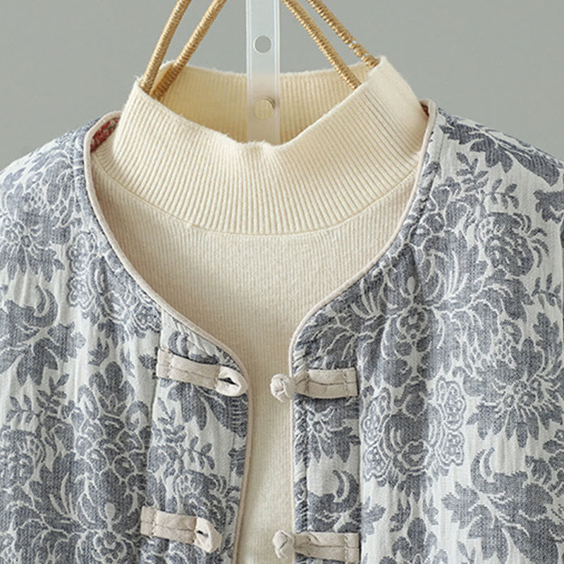 Chaqueta térmica de manga larga con diseño de peonías y botones de rana para mujer de Buddha Stones, con bolsillos - image 23