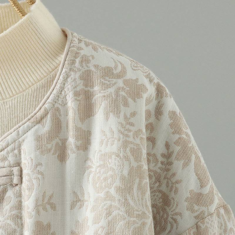 Chaqueta térmica de manga larga con diseño de peonías y botones de rana para mujer de Buddha Stones, con bolsillos - image 15