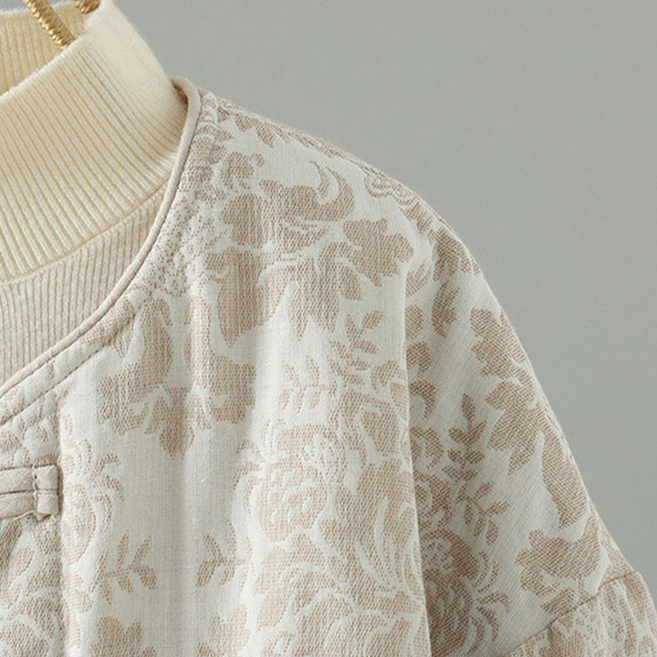 Chaqueta térmica de manga larga con diseño de peonías y botones de rana para mujer de Buddha Stones, con bolsillos - image 15