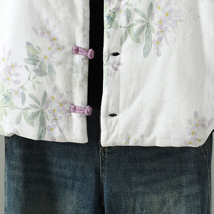 Chaqueta térmica de manga larga para mujer Buddha Stones, diseño de hojas y flores moradas con botones de rana - image 5