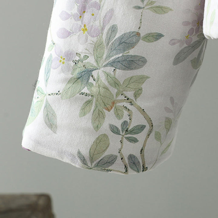 Chaqueta térmica de manga larga para mujer Buddha Stones, diseño de hojas y flores moradas con botones de rana - image 7