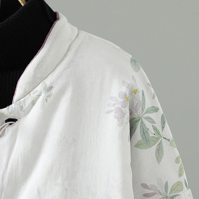 Chaqueta térmica de manga larga para mujer Buddha Stones, diseño de hojas y flores moradas con botones de rana - image 4