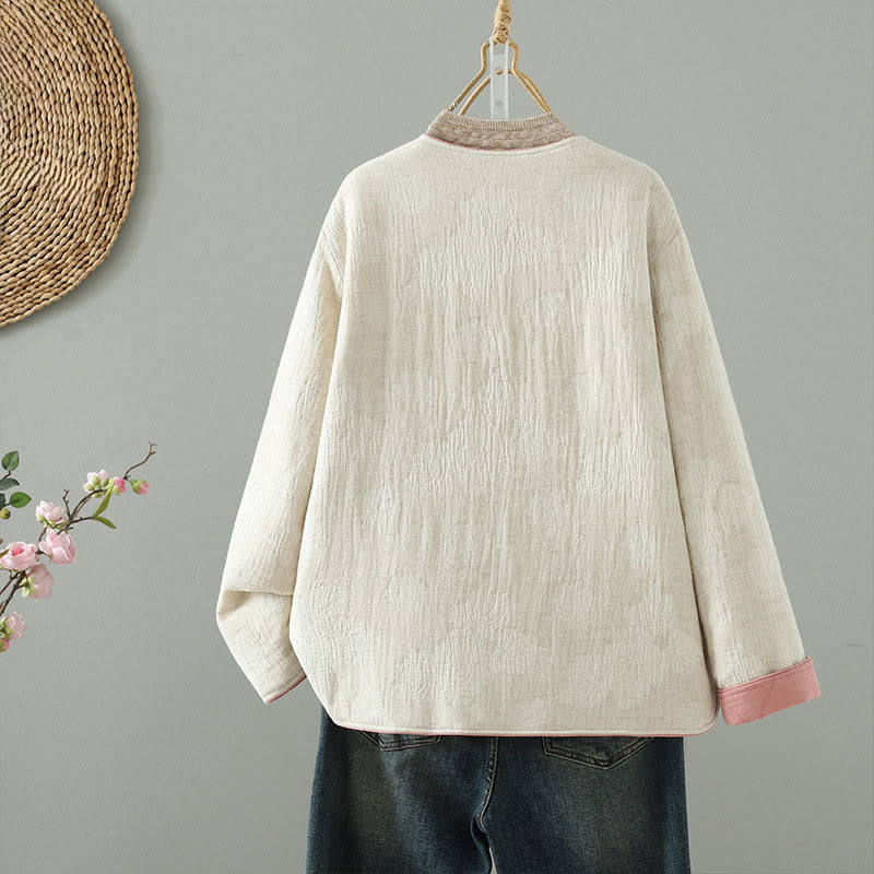 Chaqueta térmica de manga larga color beige con botones tipo rana y bolsillos para mujer de Buddha Stones - image 1