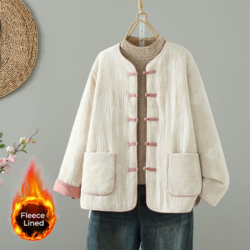 Chaqueta térmica de manga larga color beige con botones tipo rana y bolsillos para mujer de Buddha Stones - Nieve - US8-10，UK/AU12-14，EU40-42 (2XL) - image 0