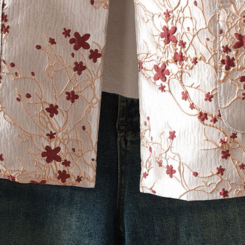 Chaqueta térmica de manga larga para mujer con diseño de botones, flores rojas y Buddha Stones, con bolsillos. - image 6