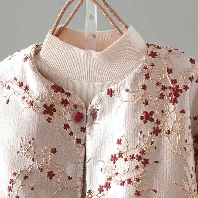 Chaqueta térmica de manga larga para mujer con diseño de botones, flores rojas y Buddha Stones, con bolsillos. - image 2