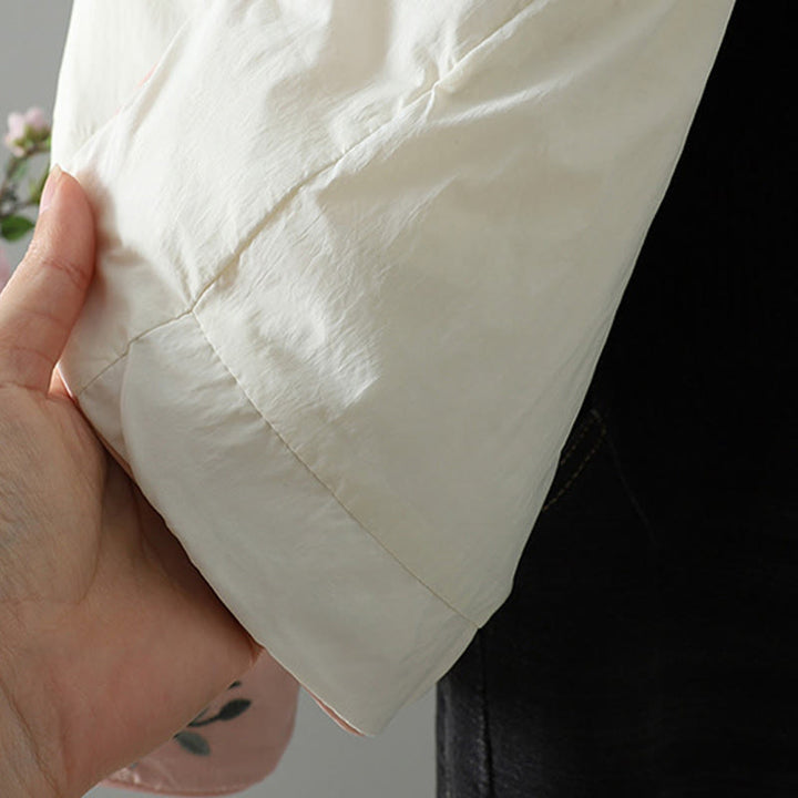 Chaqueta térmica de manga larga para mujer con bolsillos, bordado de flores de durazno y piedras de Buddha Stones. - image 21