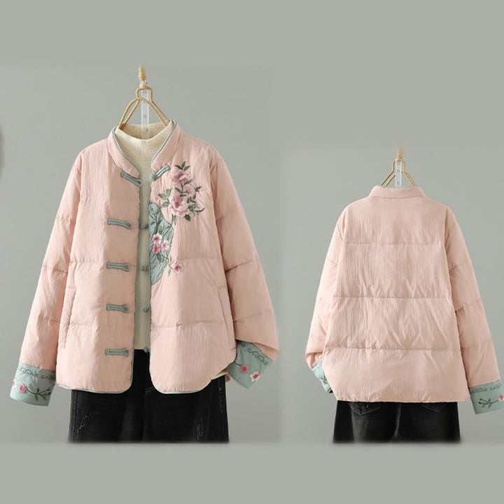 Chaqueta térmica de manga larga para mujer con bolsillos, bordado de flores de durazno y piedras de Buddha Stones. - image 14