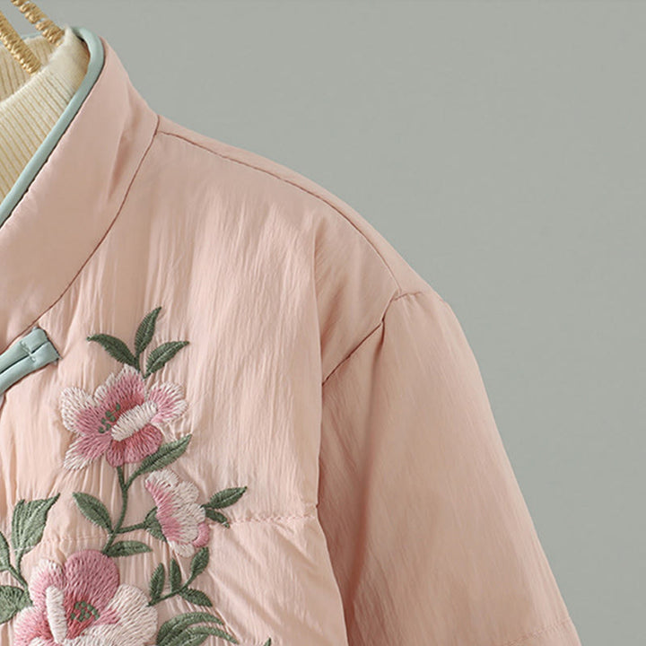 Chaqueta térmica de manga larga para mujer con bolsillos, bordado de flores de durazno y piedras de Buddha Stones. - image 5