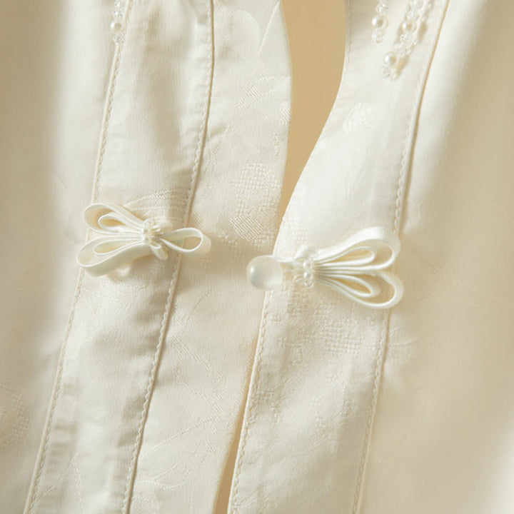 Chaqueta de manga larga para mujer con bordado de flores otoñales y Buddha Stones , diseño de botones de rana - image 7