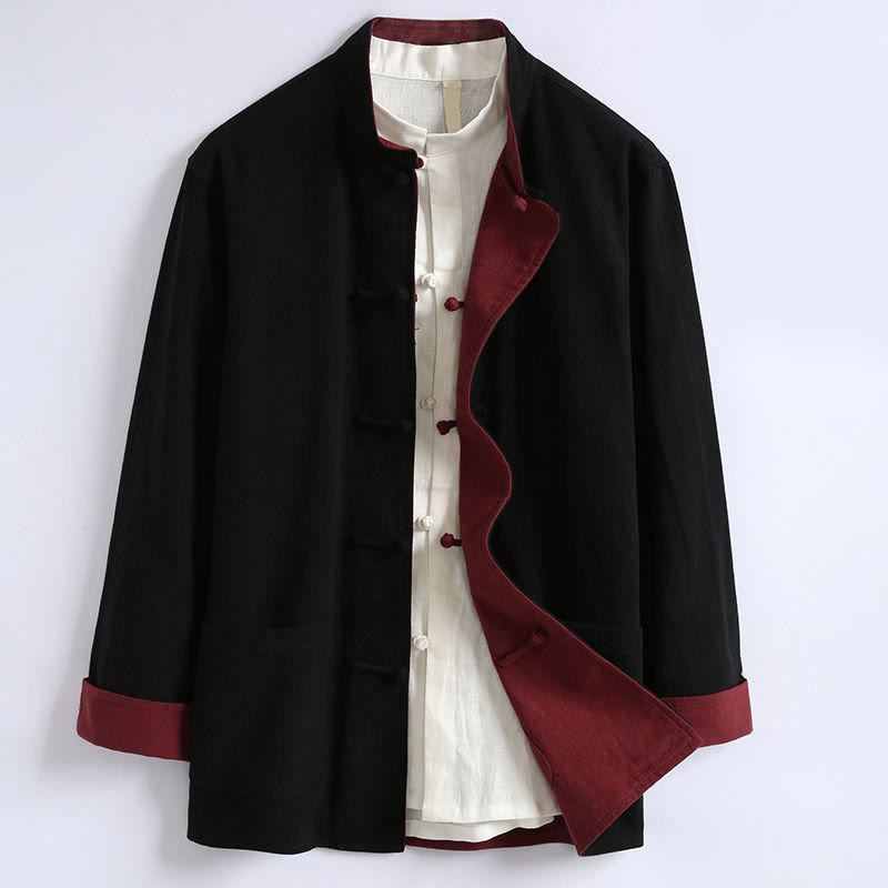 Chaqueta reversible de manga larga para hombre con botones de rana, estilo chino, con Buddha Stones de primavera. - Negro - US/UK/AU46, EU56 (5XL) - image 3