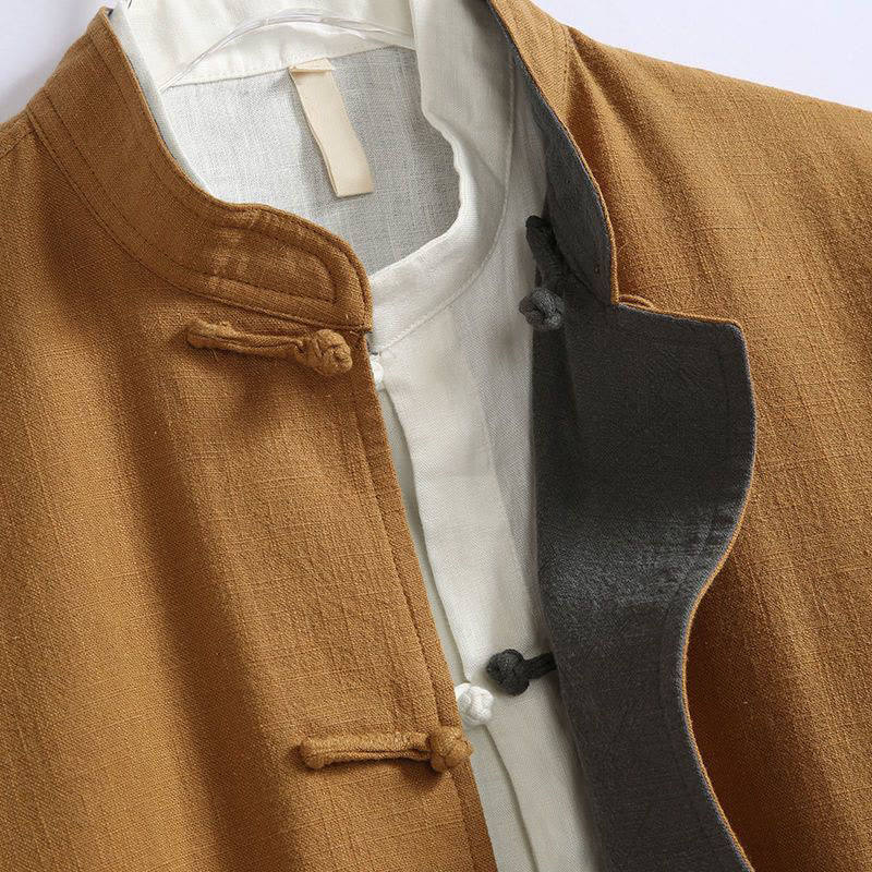 Chaqueta reversible de manga larga para hombre con botones de rana, estilo chino, con Buddha Stones de primavera. - image 2