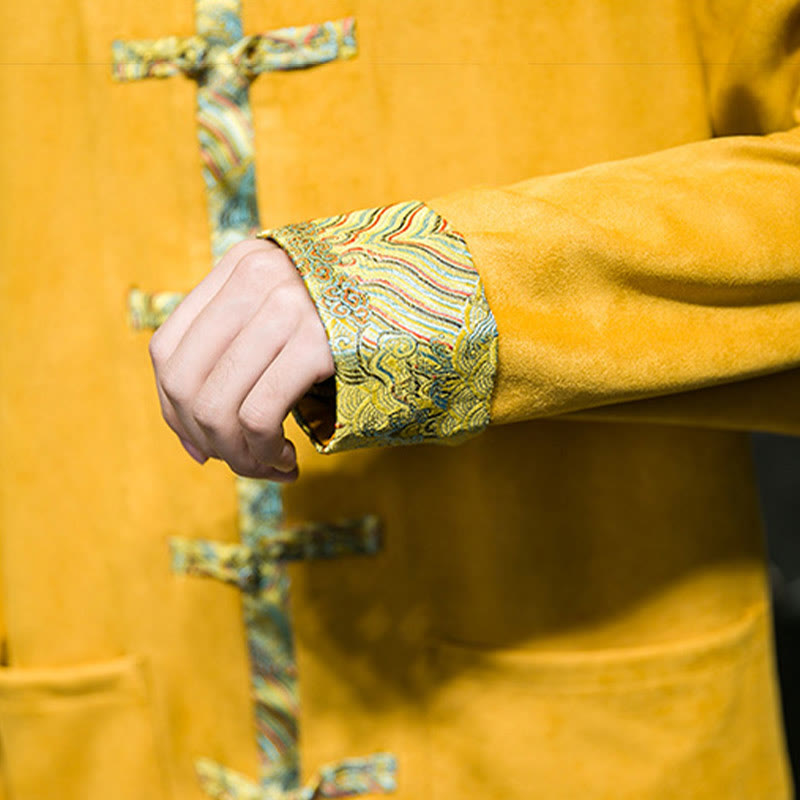 Chaqueta de ante y algodón para hombre con mangas largas, bolsillos y estampado de olas otoñales con Buddha Stones. - image 13