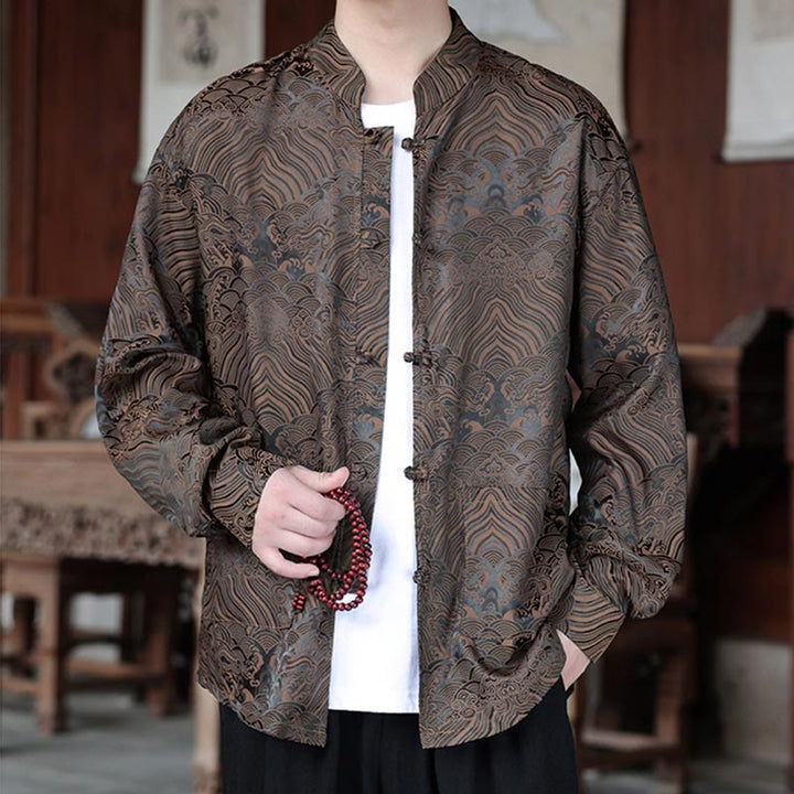 Chaqueta de manga larga para hombre con bolsillos, jacquard de hojas y flores otoñales con Buddha Stones y piedras. - Broncearse - US/UK/AU46, EU56 (5XL) - image 0