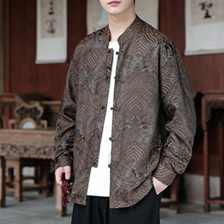 Chaqueta de manga larga para hombre con bolsillos, jacquard de hojas y flores otoñales con Buddha Stones y piedras. - image 7