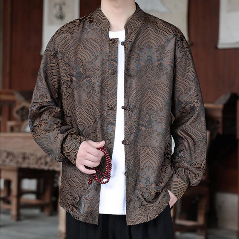 Chaqueta de manga larga para hombre con bolsillos, jacquard de hojas y flores otoñales con Buddha Stones y piedras. - image 5