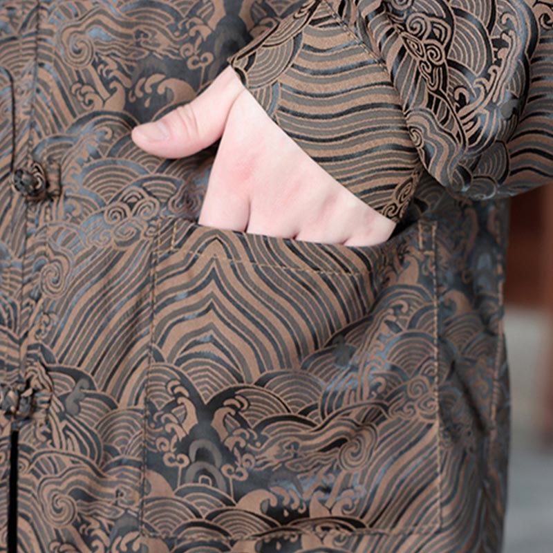 Chaqueta de manga larga para hombre con bolsillos, jacquard de hojas y flores otoñales con Buddha Stones y piedras. - image 11