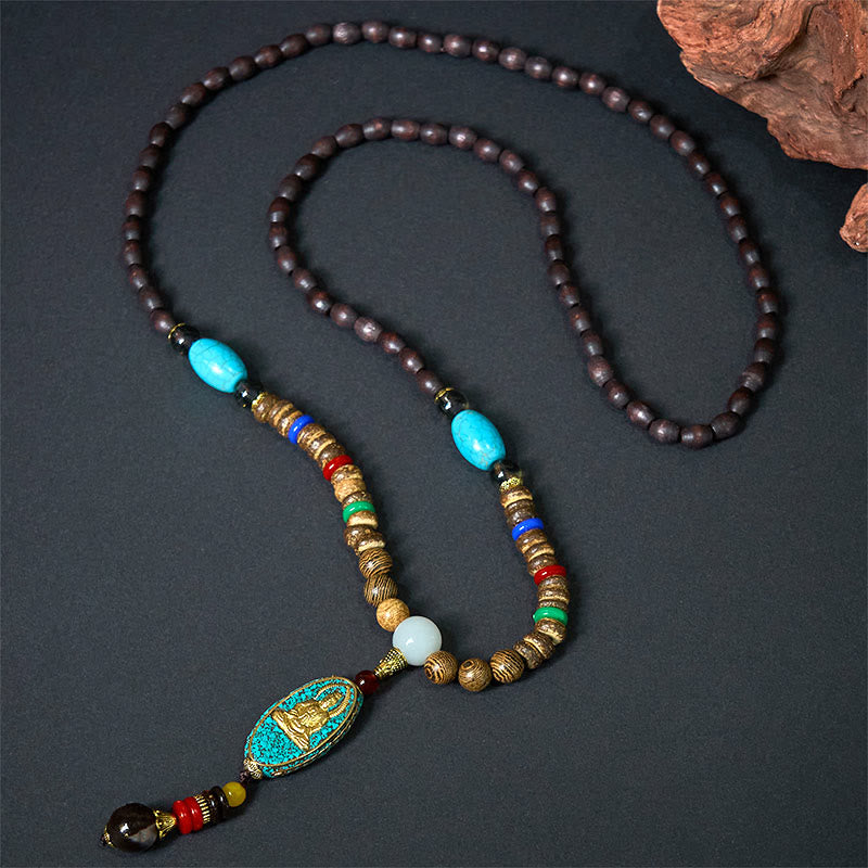 Collar con colgante de cuentas de concha de coco de armonía Avalokitesvara de Nepal vintage con Buddha Stones - image 1