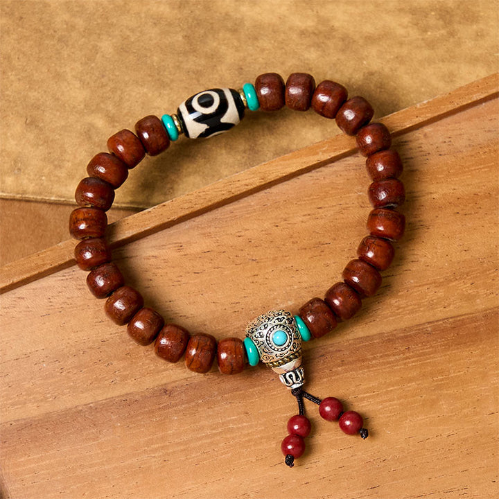 Pulsera de la suerte con cuentas de hueso de Buddha Stones, vajra y cuentas dzi de tres ojos - image 2
